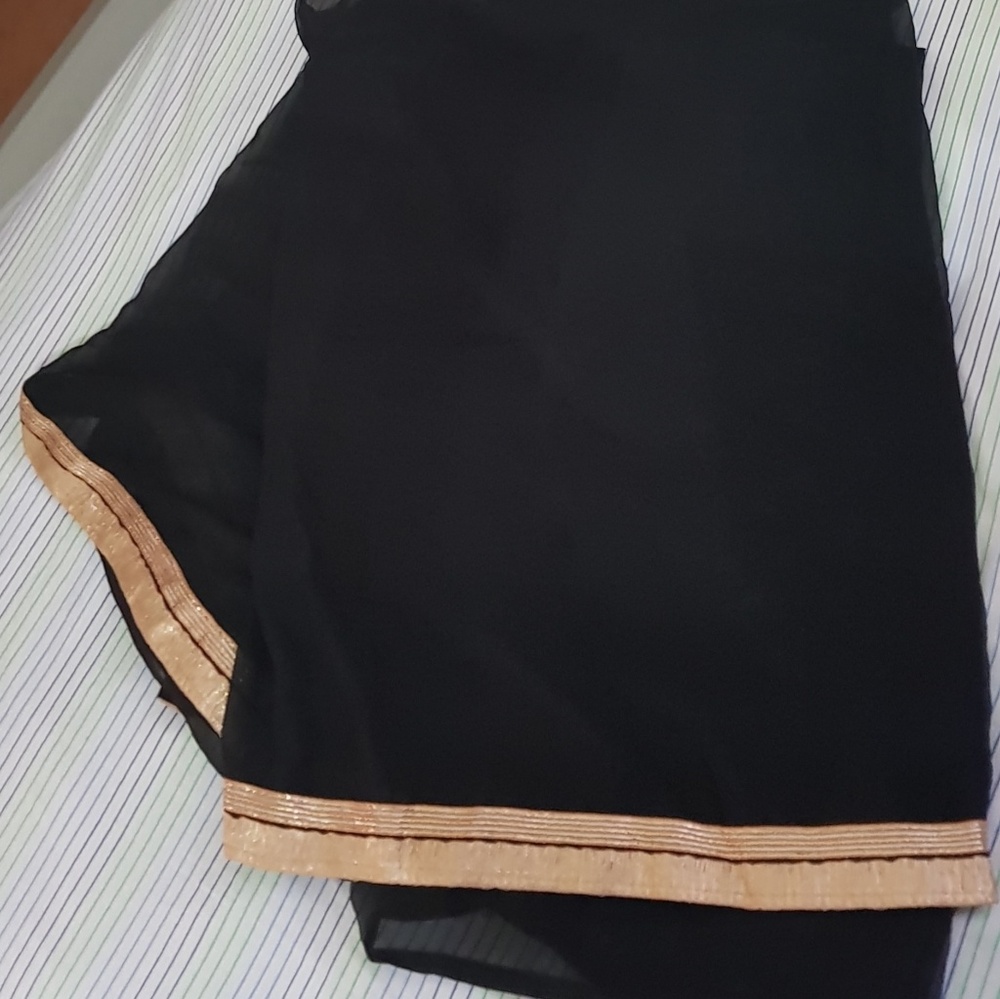 Black Georgette Saree with Golden Border